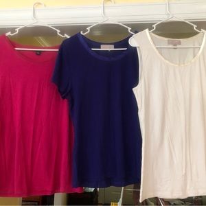 3 Banana Republic Womens T-Shirts Large Solid Purple Pink White Stretch Tank Top